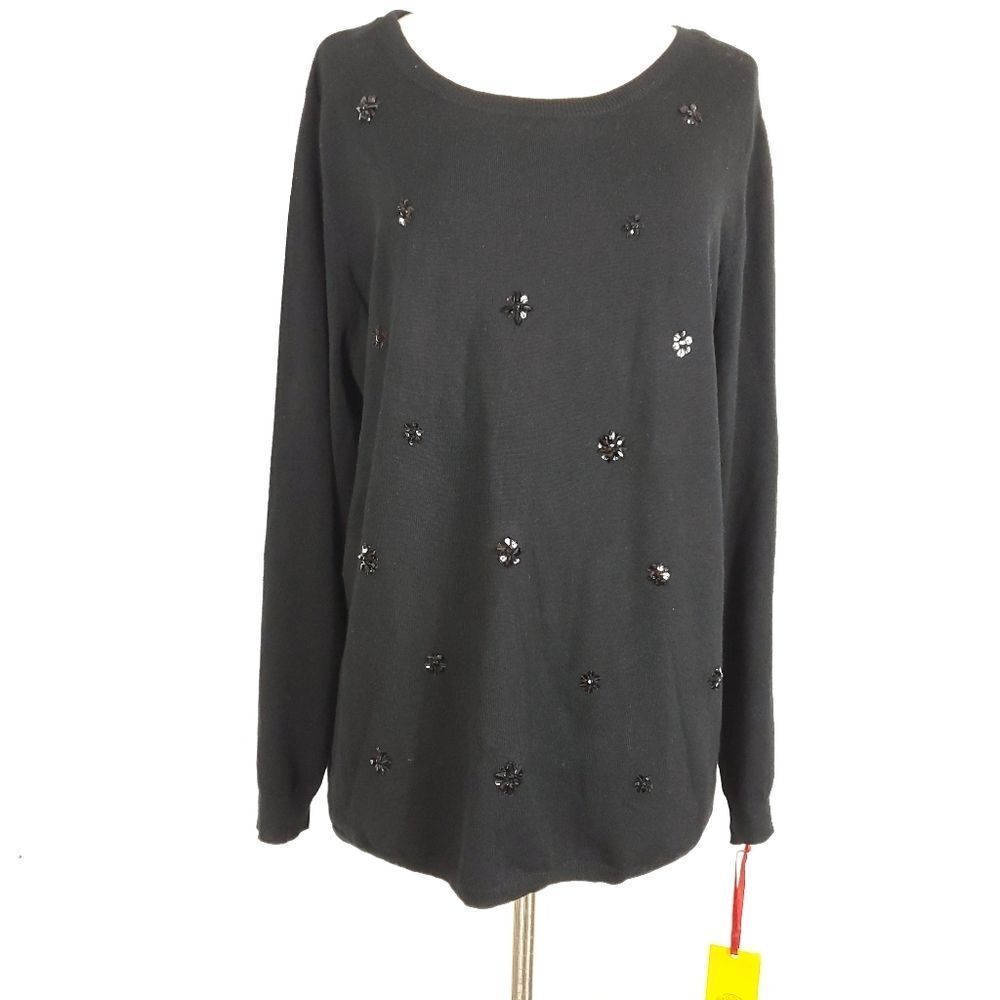 Ruby Rd Jewelled Rayon black Sweater pullover long sleeves plus size 1X - Picture 4 of 8